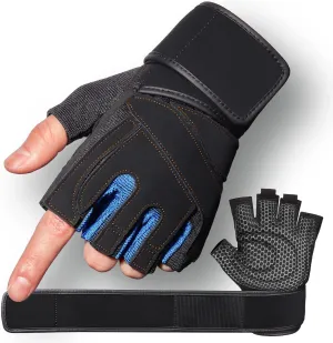 Leosportz Gym Gloves for Men Workout - Weight Lifting Workout Gloves with Wrist Support | Provided Full Protection to Palm Breathable | Silicon Padded Gloves for Gym Enthusiast (Blue)