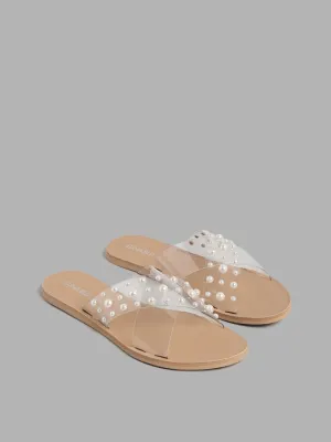 LUNA BLU Transparent with Pearl Sandals