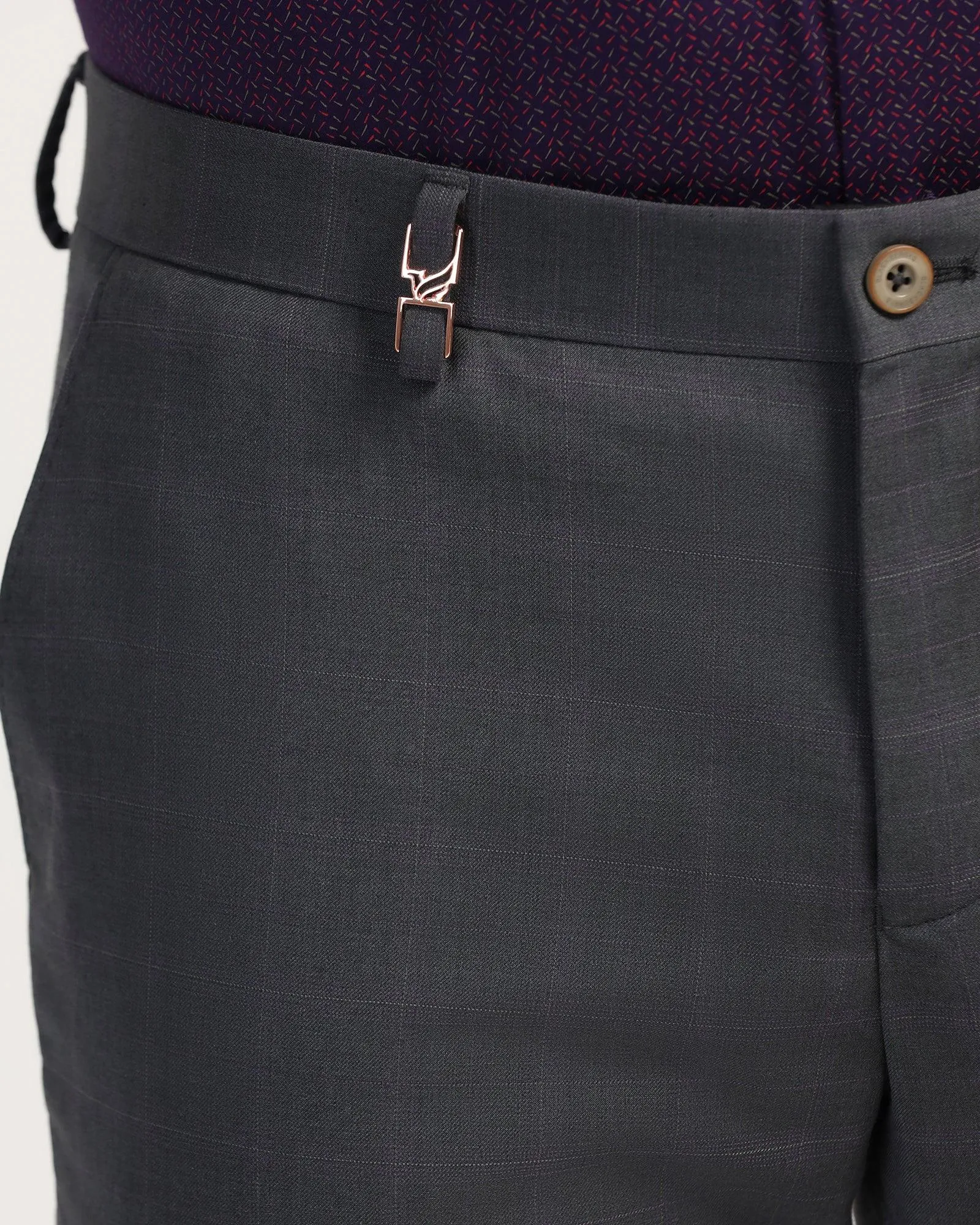 Luxe Slim Comfort B-95 Formal Grey Check Trouser - Spectre