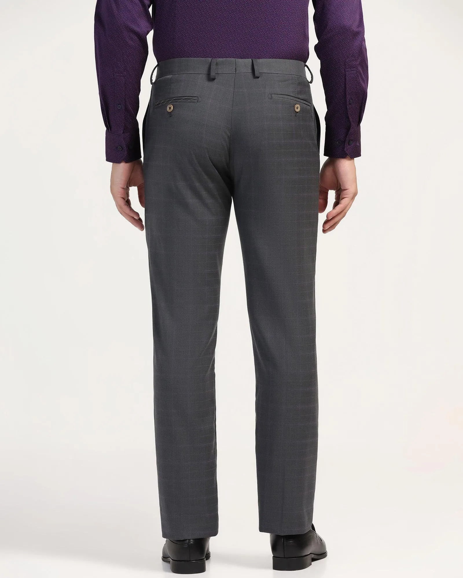 Luxe Slim Comfort B-95 Formal Grey Check Trouser - Spectre