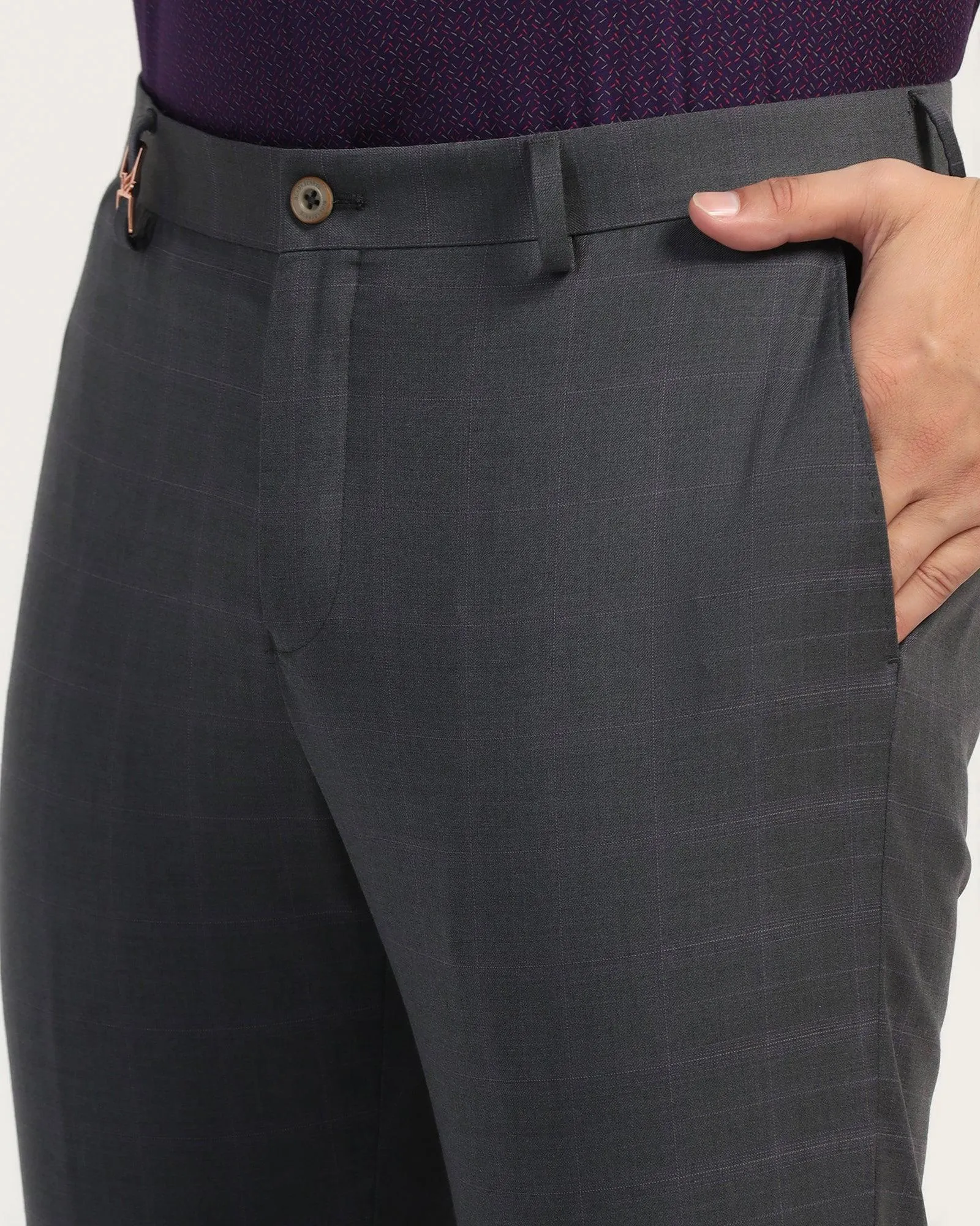 Luxe Slim Comfort B-95 Formal Grey Check Trouser - Spectre