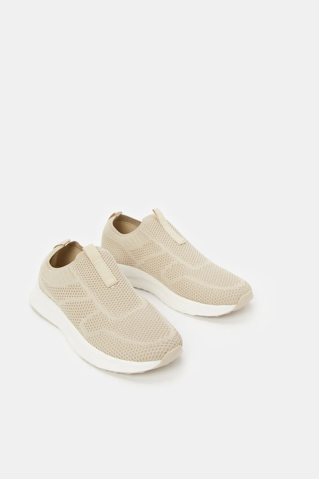 Men Beige Knitted Slip-On