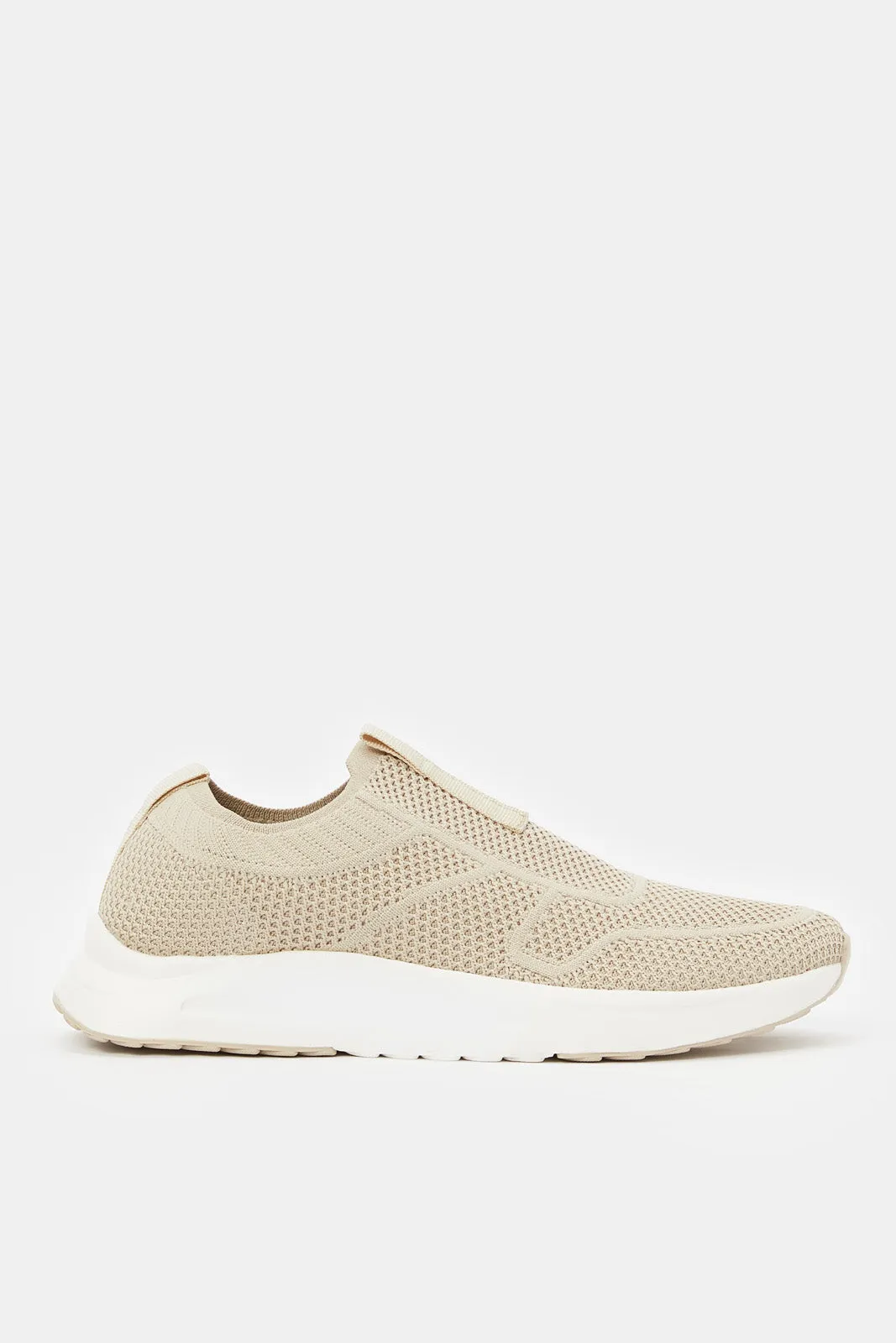 Men Beige Knitted Slip-On