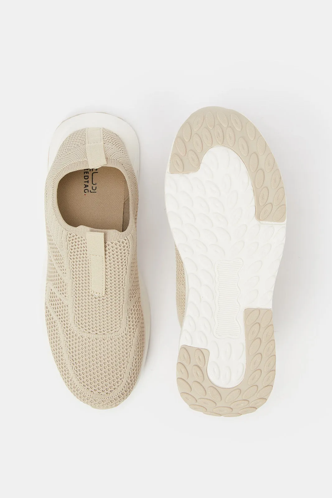 Men Beige Knitted Slip-On