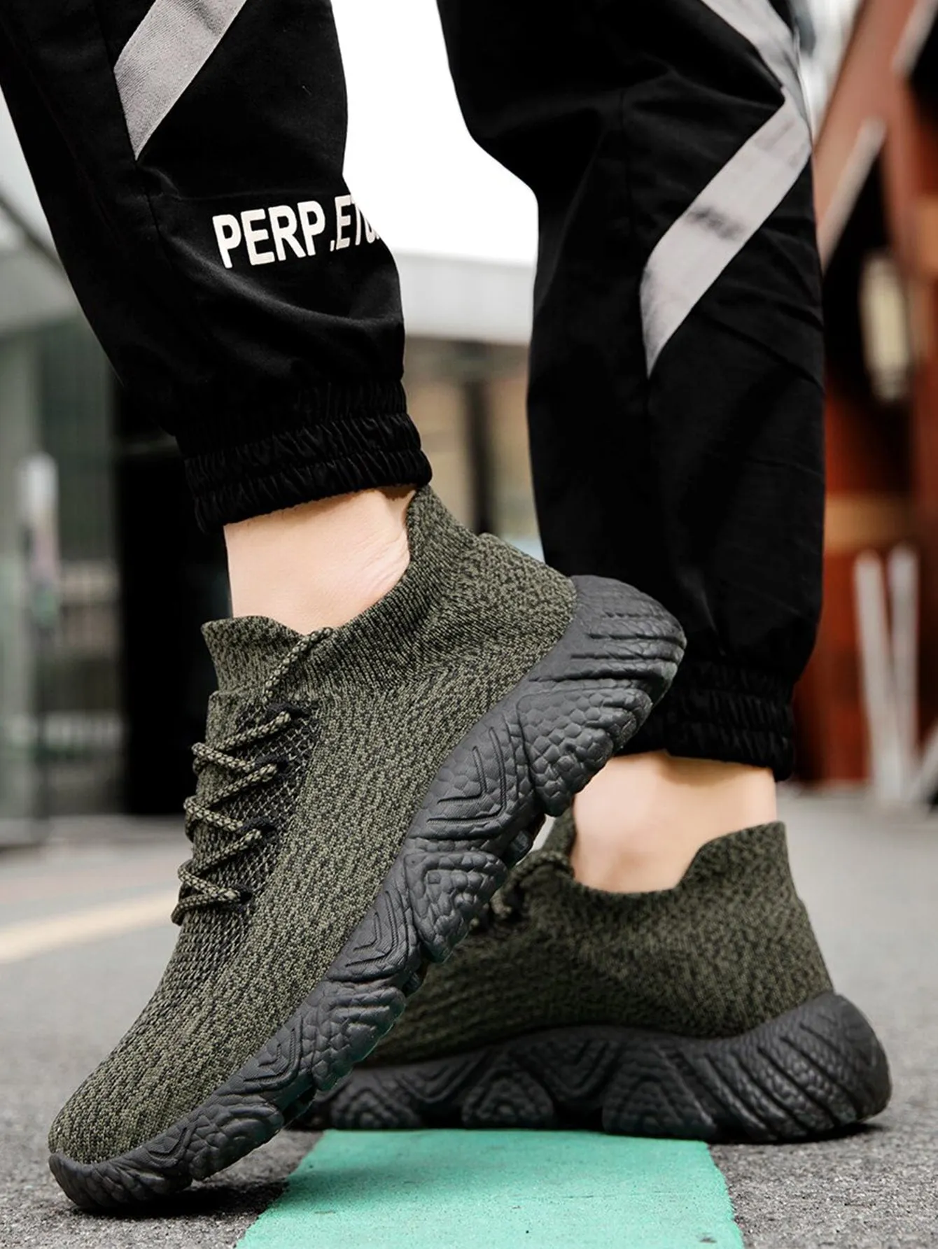 Men Lace-up Front Knit Chunky Sneakers