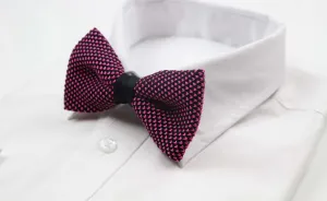 Mens Pink & Black Cross-Hatched Knitted Bow Tie