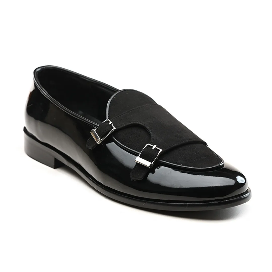 Monkstory Luxious Patent Double Monk Slip Ons - Black