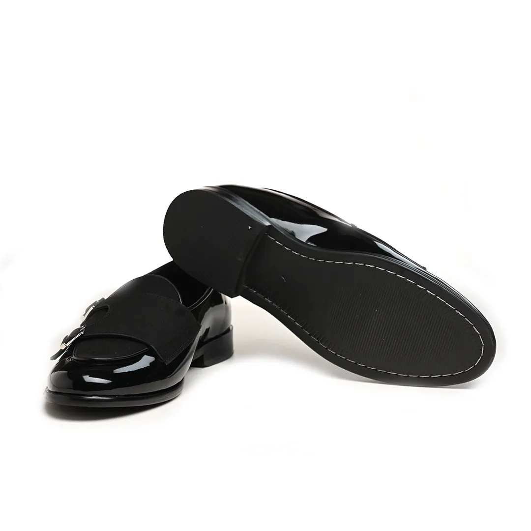 Monkstory Luxious Patent Double Monk Slip Ons - Black