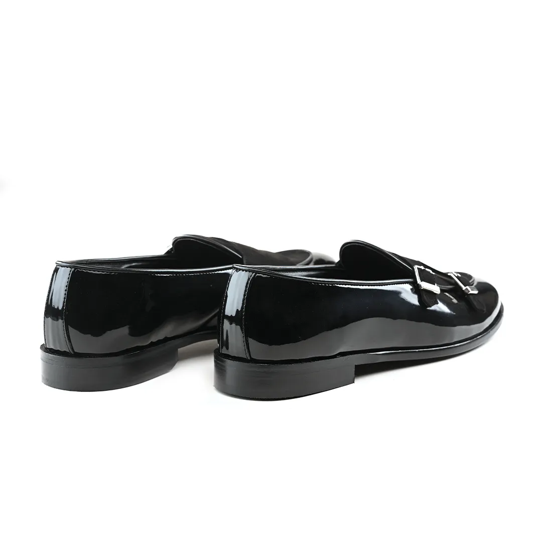 Monkstory Luxious Patent Double Monk Slip Ons - Black