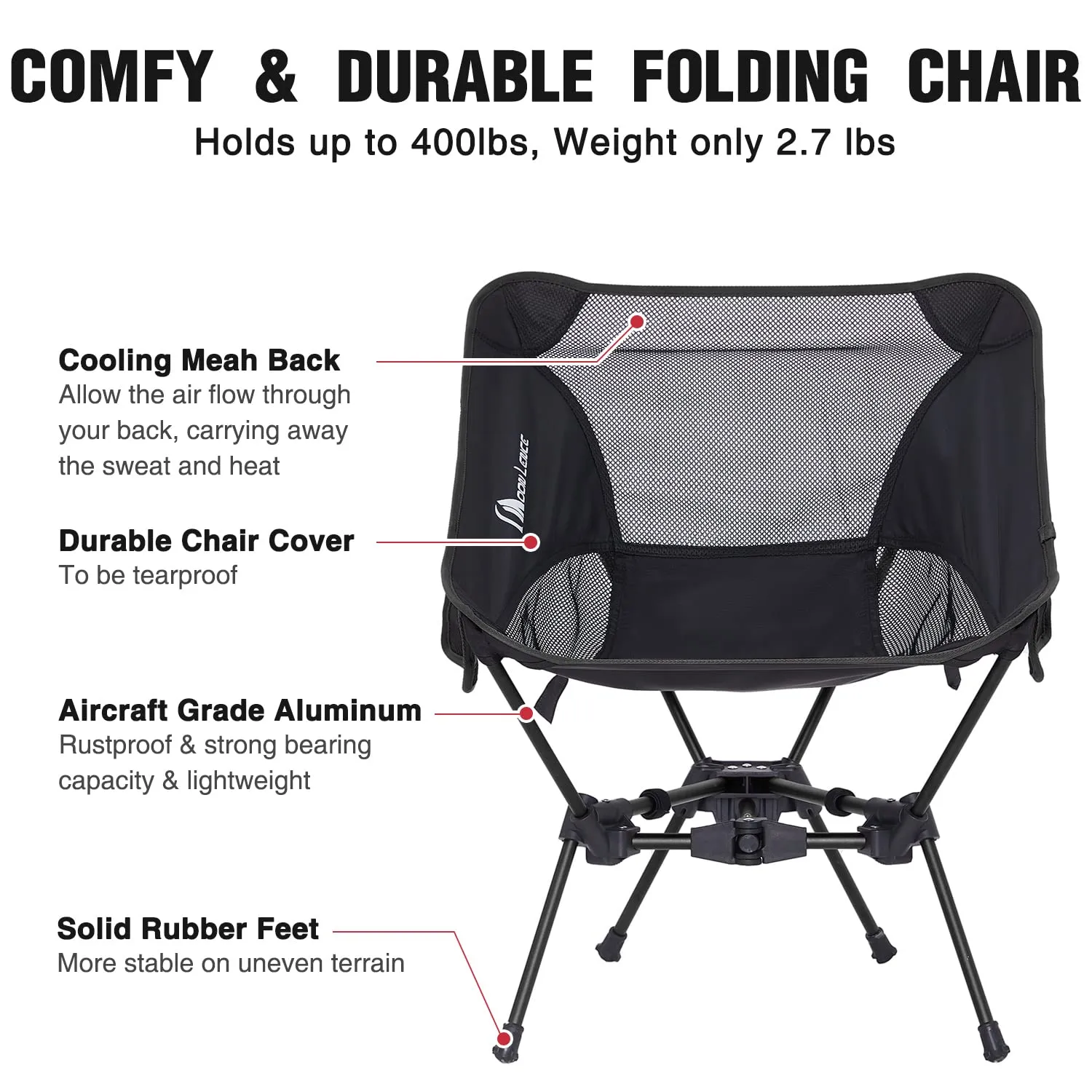 MOON LENCE Portable Camping Chair Backpacking Chair - The 4th Generation Ultralight Folding Chair - Compact, Lightweight Foldable Chairs for Hiking Mountaineering Beach