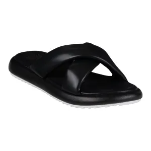 Nalani Black Cross-Strap Slide Flat Sandals