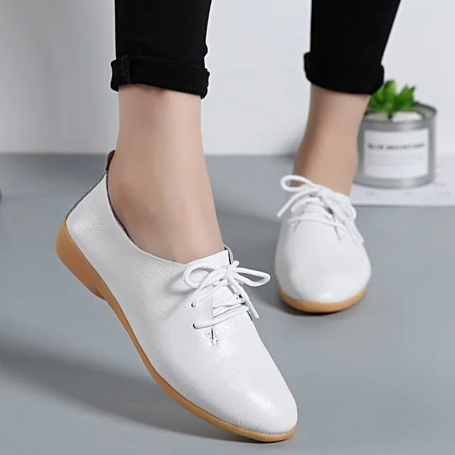 NAUSK Genuine Leather Summer Loafers Women Casual Shoes