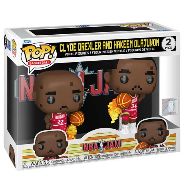 NBA Basketball: Jam - Clyde Drexler & Hakeem Olajuwon 8-Bit Pop! Vinyl 2-Pack