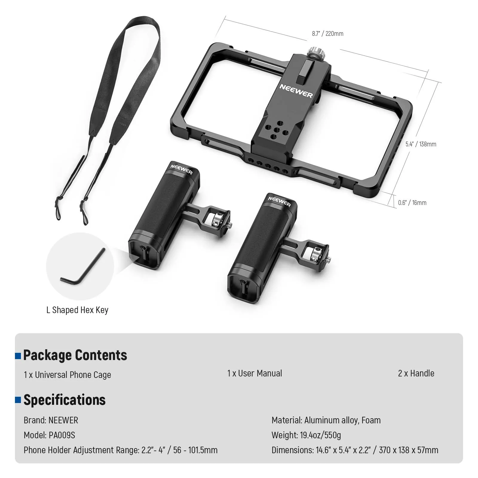 NEEWER PA009S Universal Phone Cage Video Rig