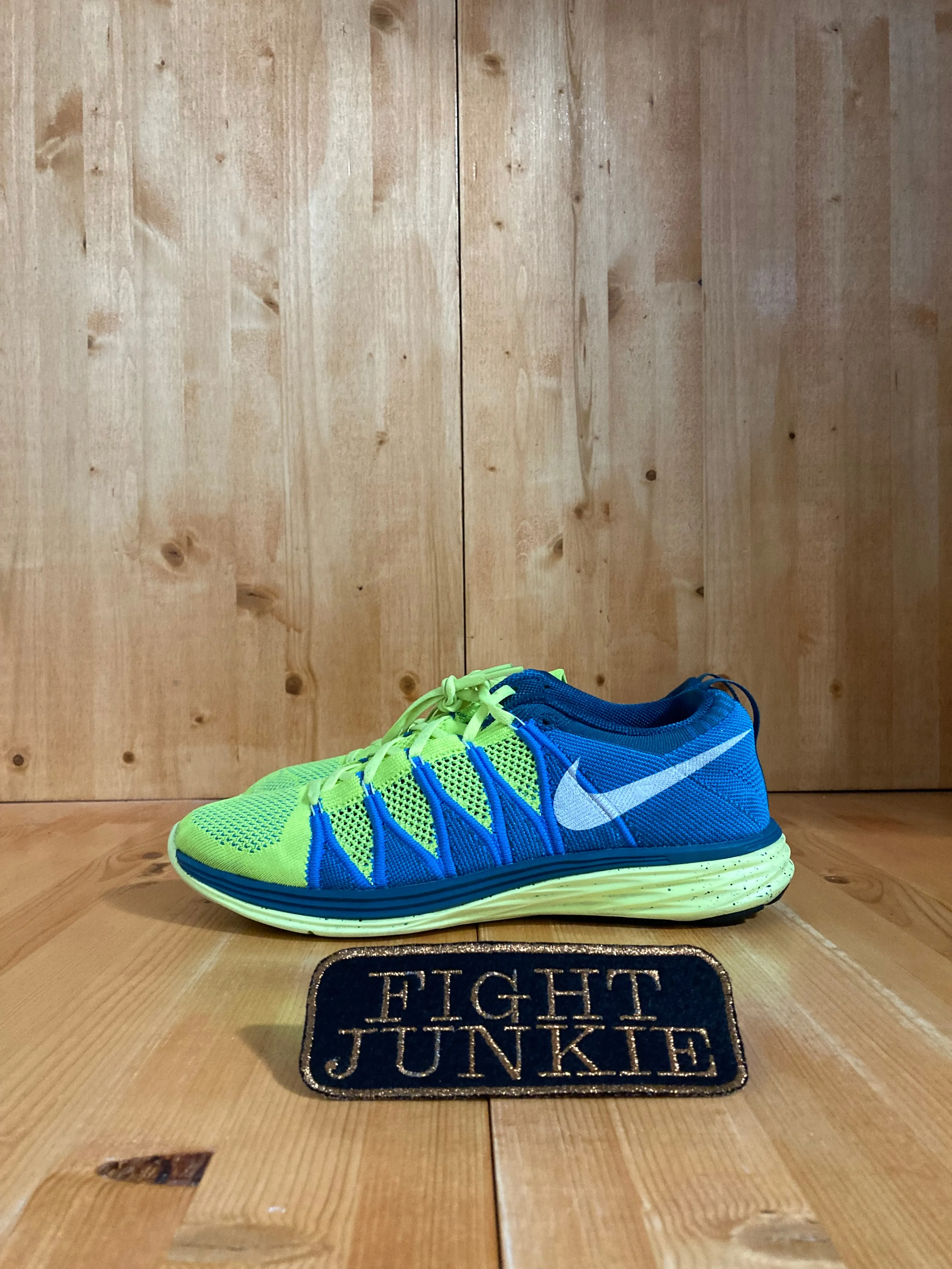 NIKE FLYKNIT LUNAR 2 Men's Size 11 Running Shoes Sneakers 620465-714 Blue & Green