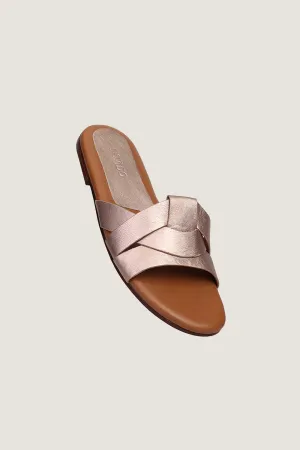 Novado - Criss-Cross Flat Leather Sandals - Rose Gold