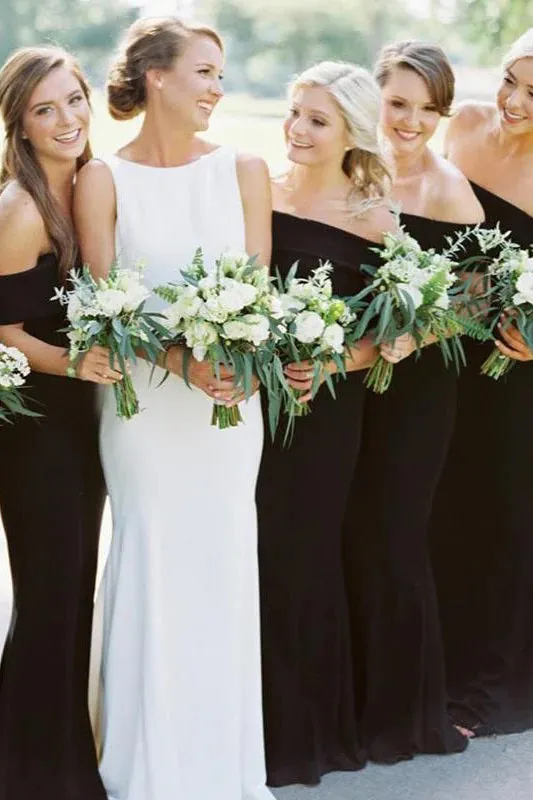 Off the Shoulder Black Mermaid Bridesmaid Wedding Party Dresses