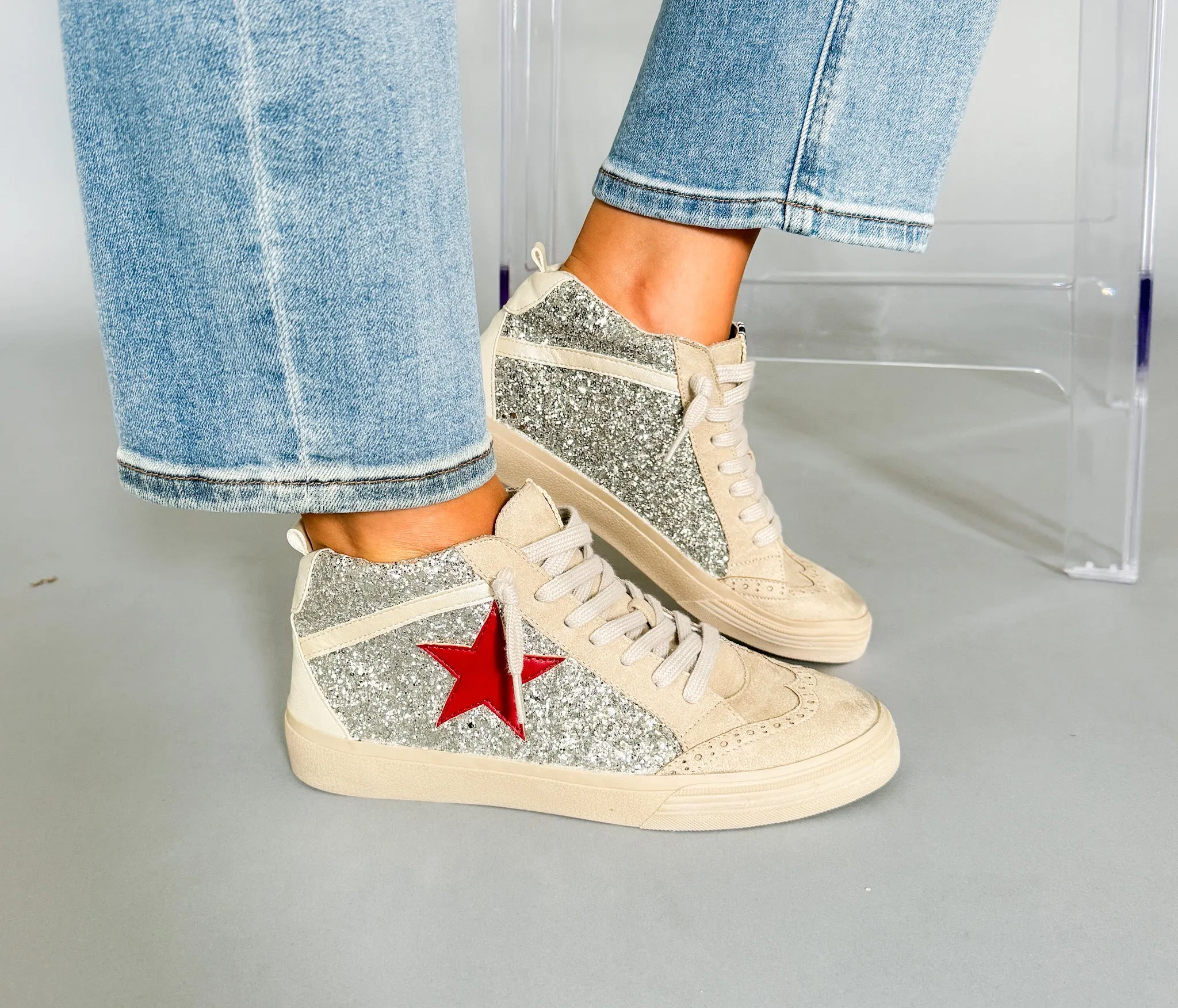 Paulina Silver Glitter Mid Sneakers - FINAL SALE