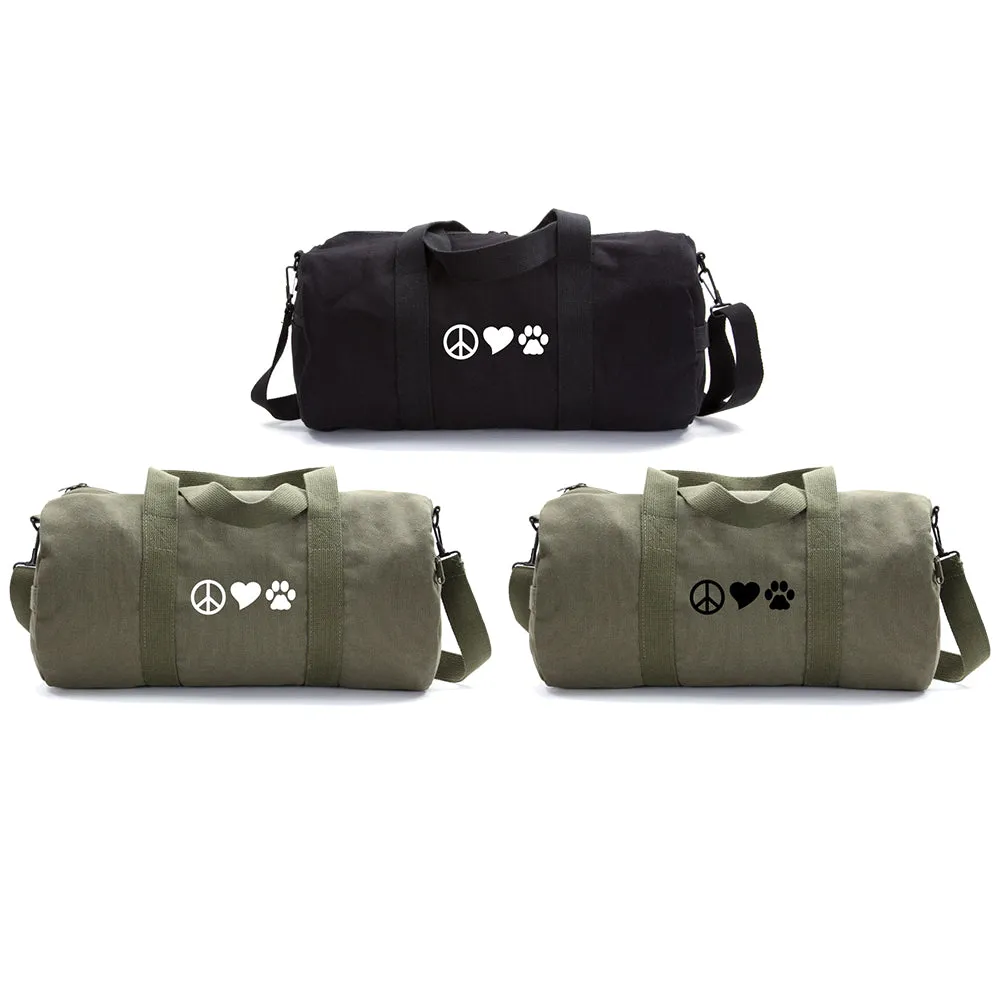 Peace Sign Heart Dog Paw Print Army Sport Heavyweight Canvas Duffel Bag