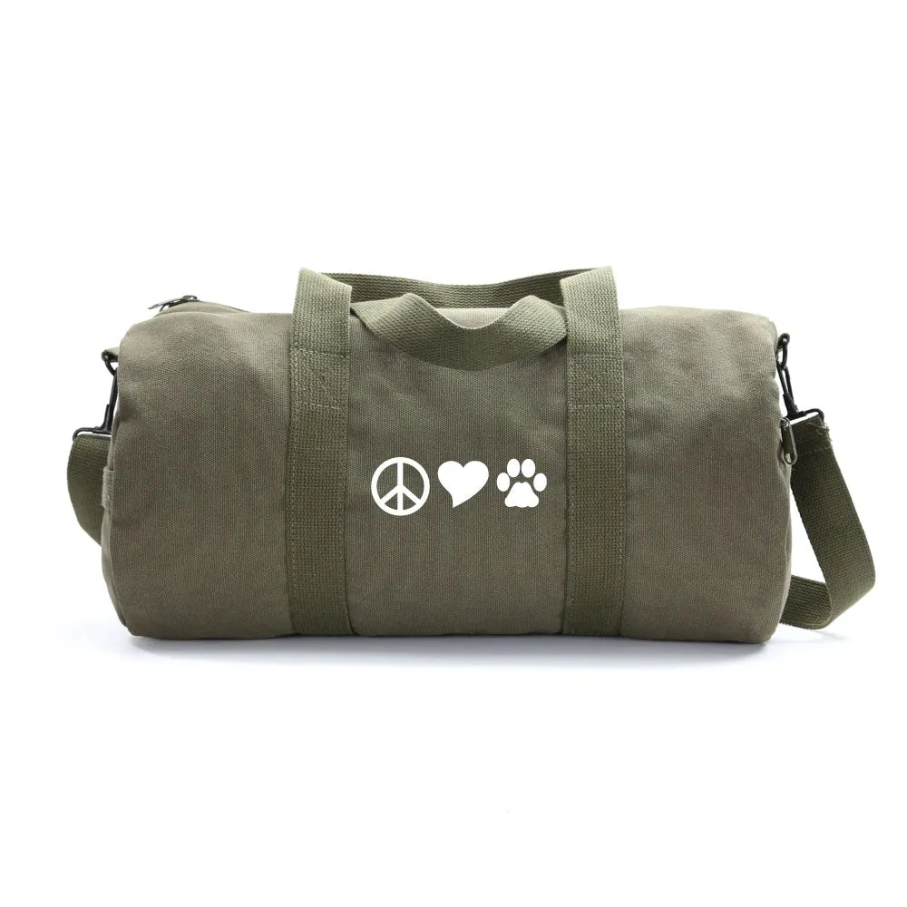 Peace Sign Heart Dog Paw Print Army Sport Heavyweight Canvas Duffel Bag