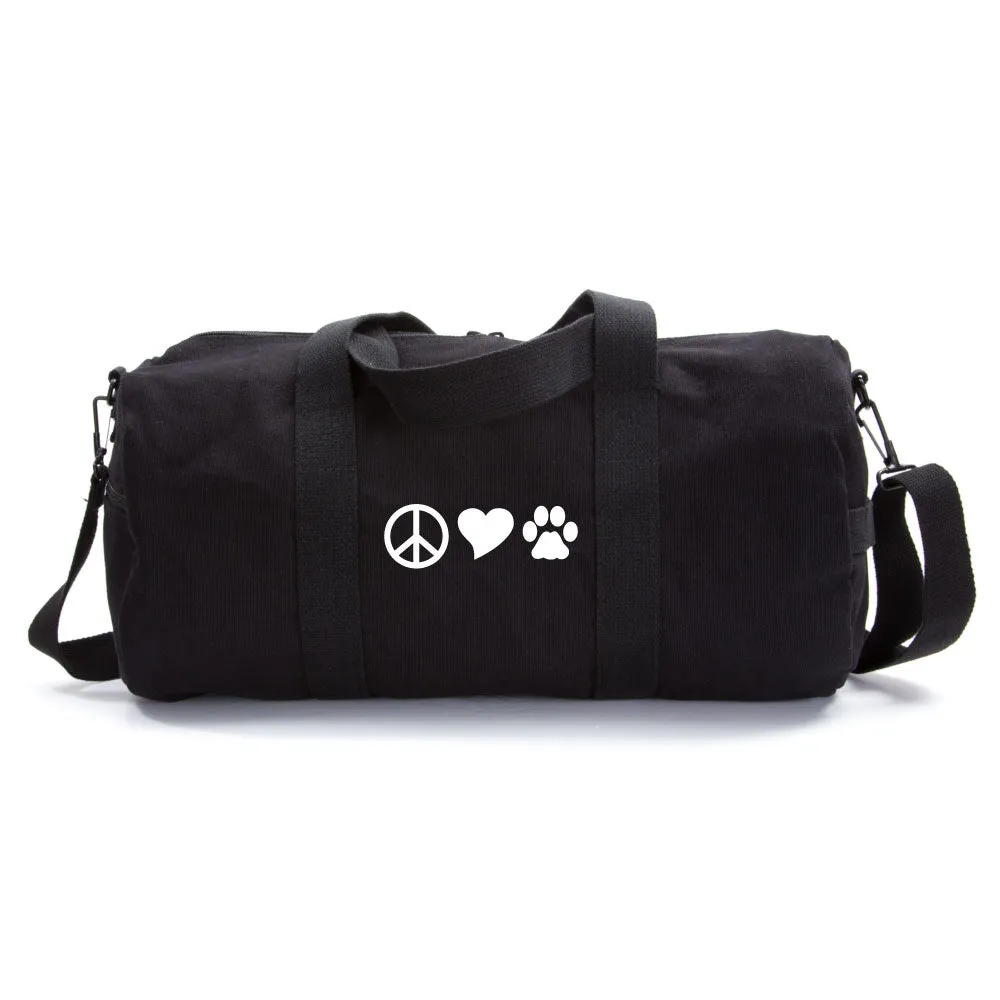 Peace Sign Heart Dog Paw Print Army Sport Heavyweight Canvas Duffel Bag