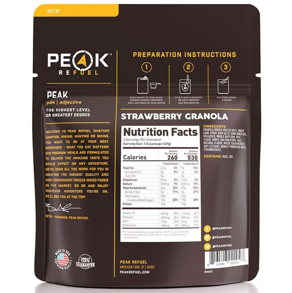 Peak Refuel Freeze-Dried Strawberry Granola - 2 Serving Pouch