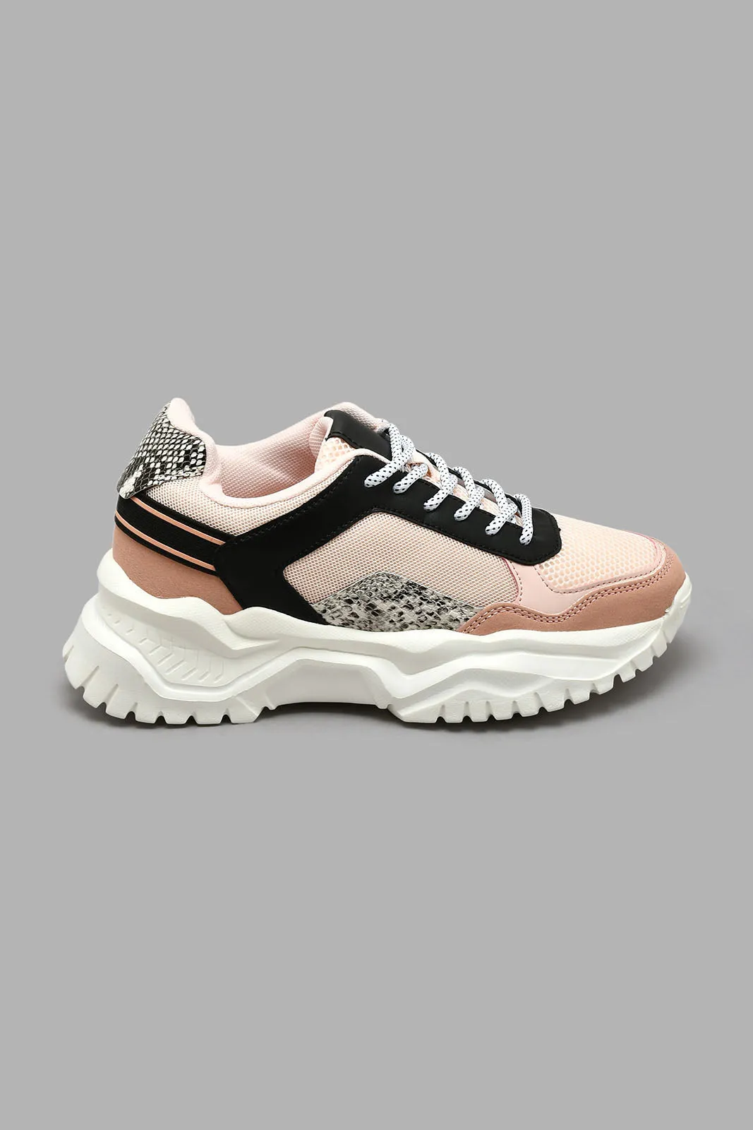 Pink Lace-Up Chunky Sneaker