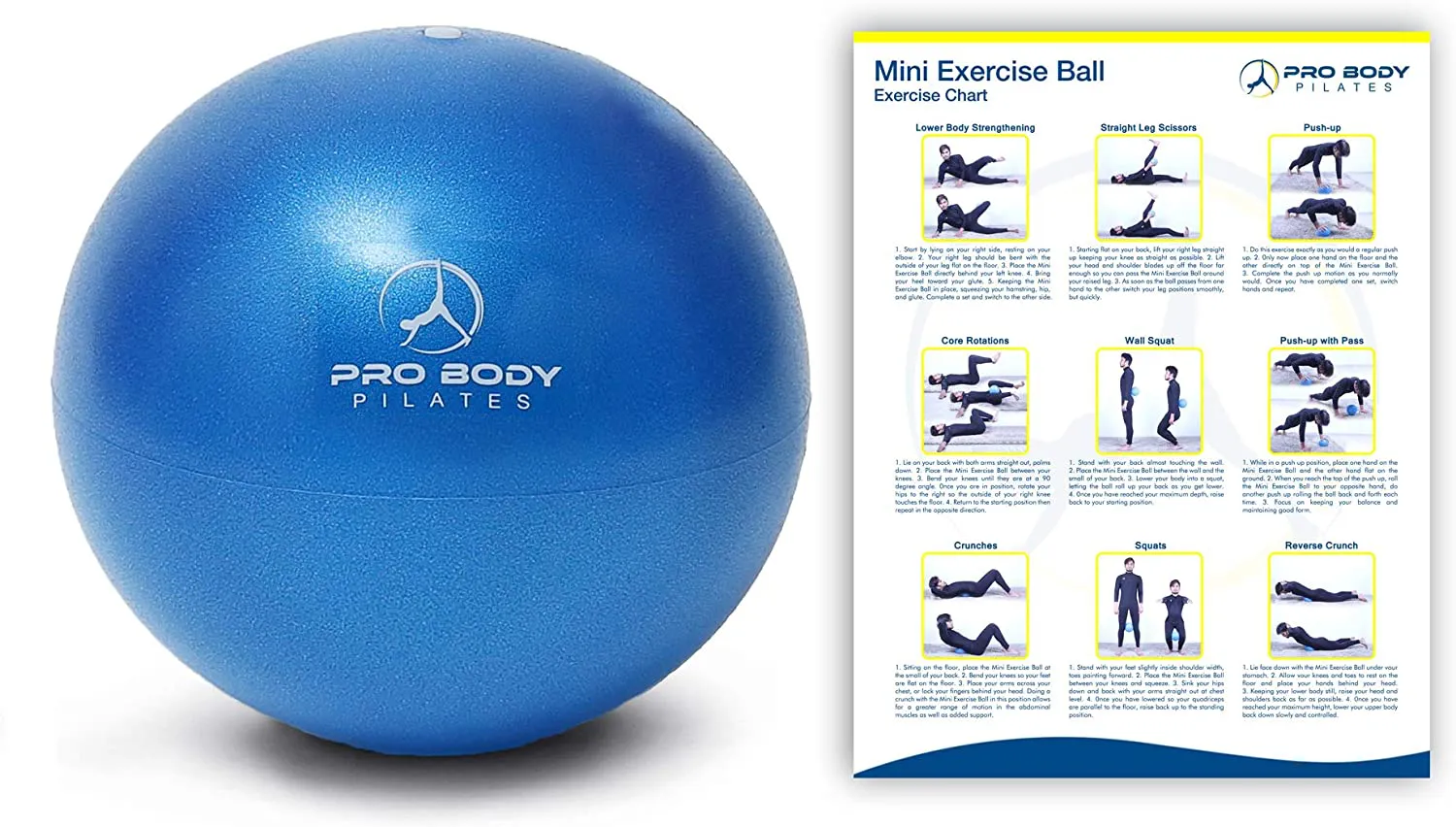 ProBody Pilates Mini Exercise Ball - 9 Inch Small Bender Ball for Stability, Barre, Pilates, Yoga, Balance, Core Training, Stretching and Physical Therapy with Workout Guide