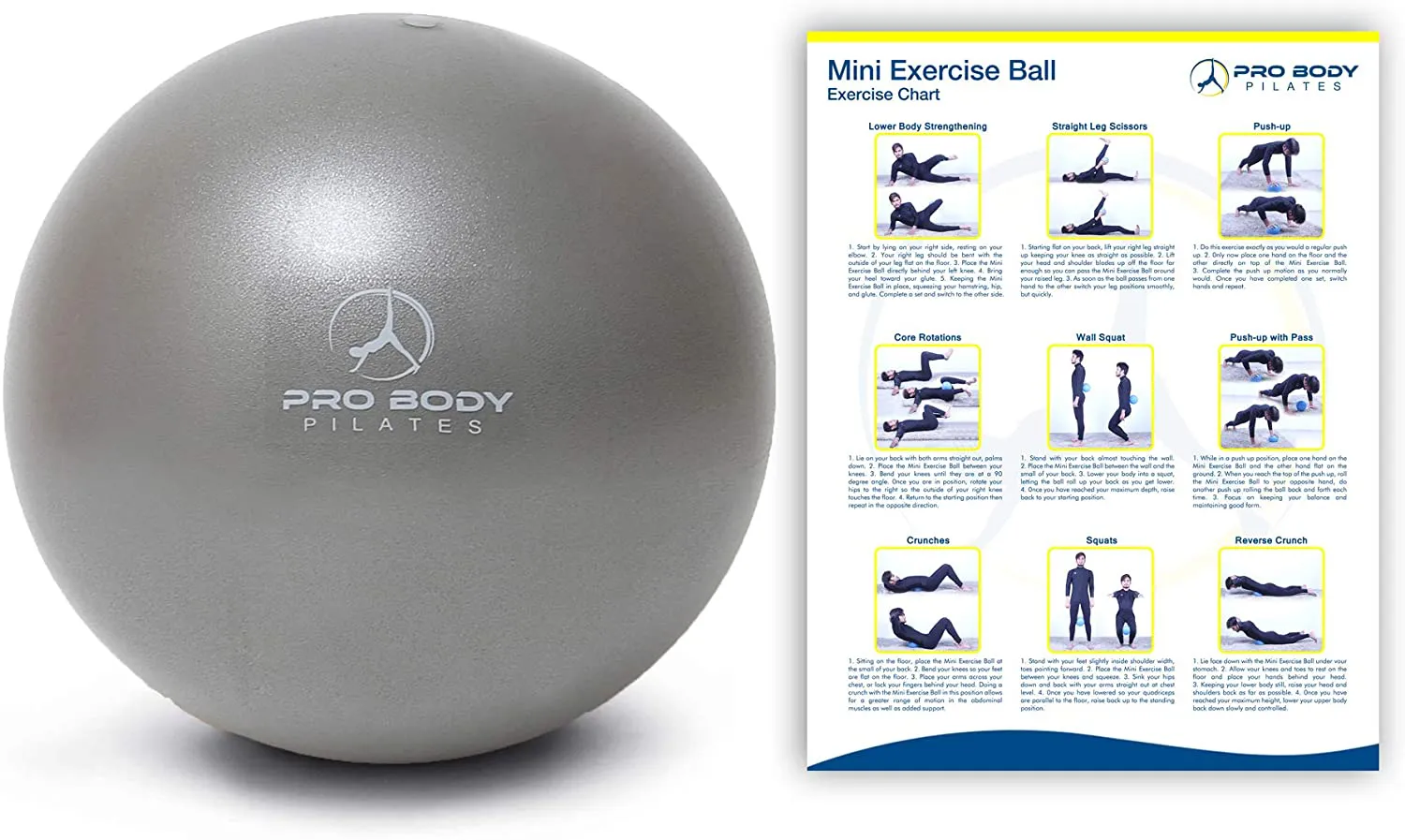 ProBody Pilates Mini Exercise Ball - 9 Inch Small Bender Ball for Stability, Barre, Pilates, Yoga, Balance, Core Training, Stretching and Physical Therapy with Workout Guide