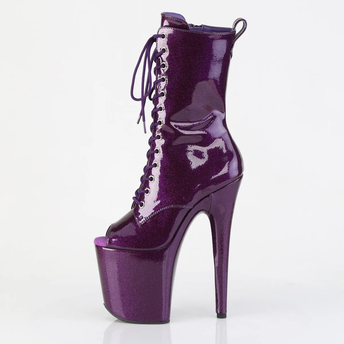 Purple Glitter Peep Toe Pole Boots Flamingo-1041GP