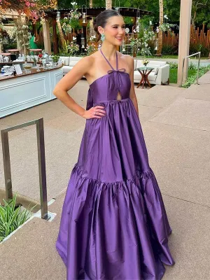 Purple Long Party Prom Dress Halter Evening Dress Woman Elegant