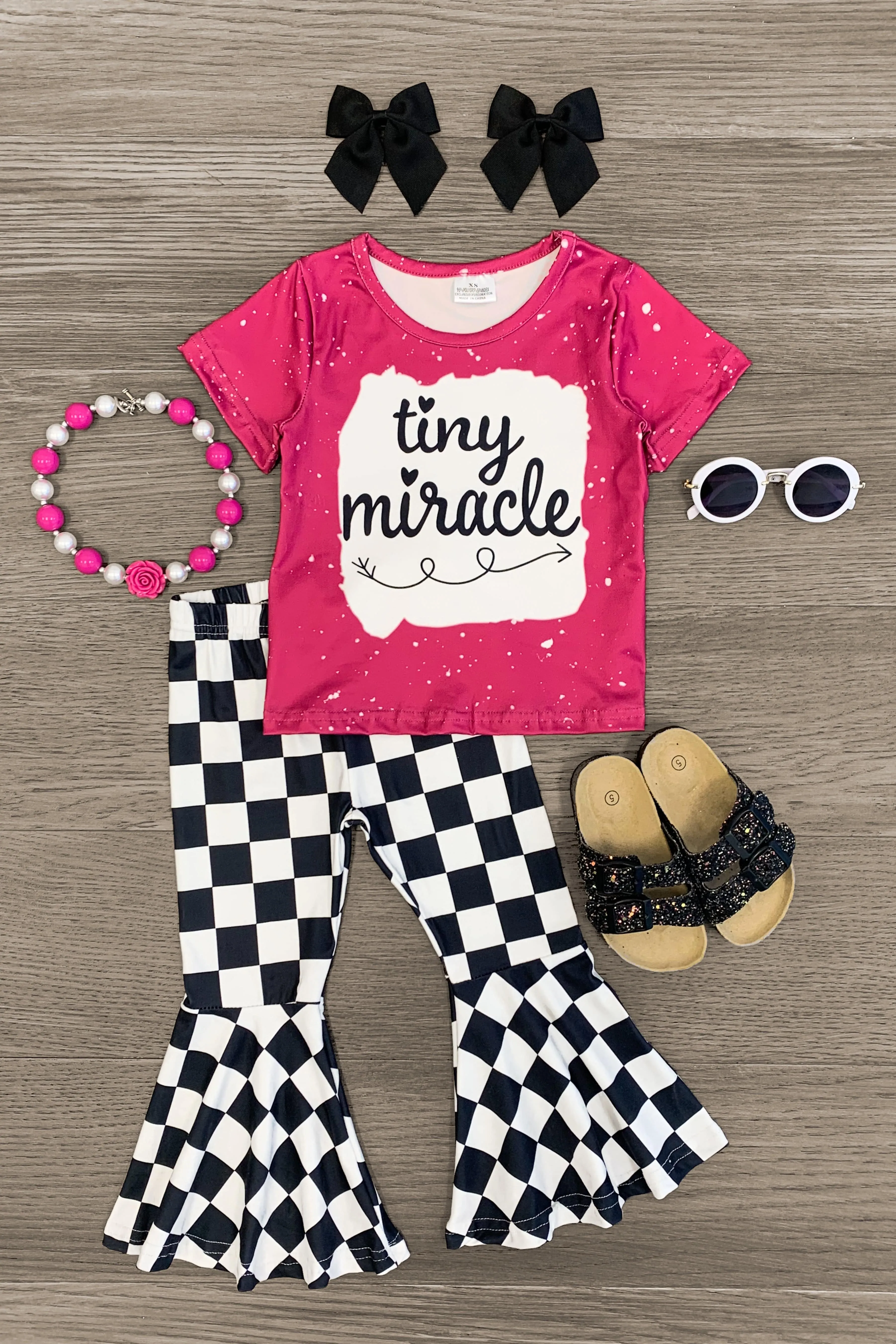 "Tiny Miracle" Checkered Bell Bottom Set