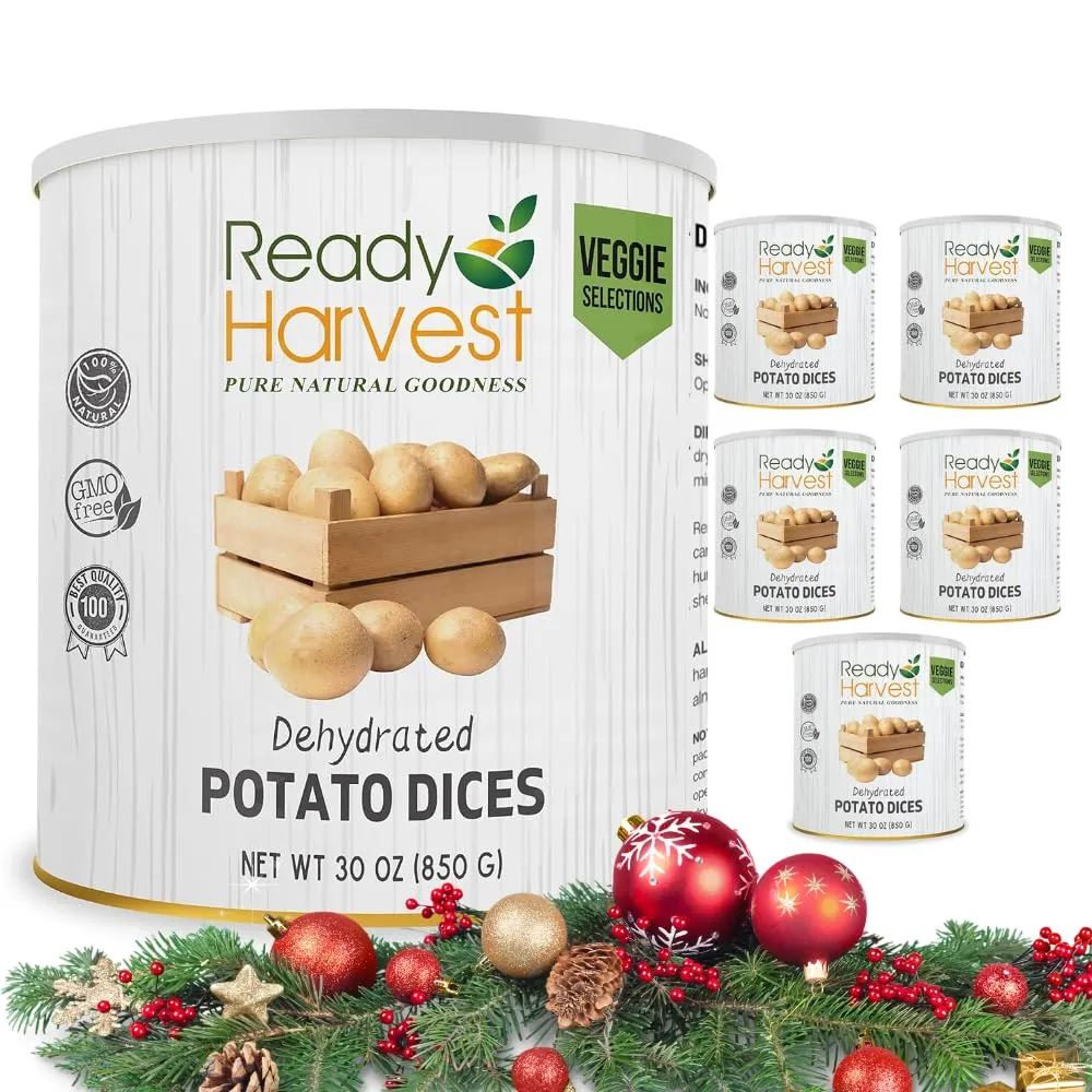 Ready Harvest Dehydrated Diced Potatoes - 25 Year Shelf Life - Six #10 Cans