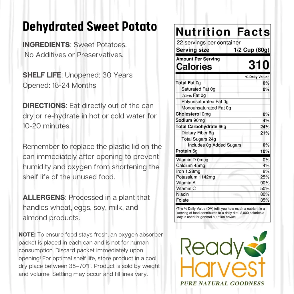 Ready Harvest Dehydrated Sweet Potatoes - 30 Year Shelf Life - #10 Can