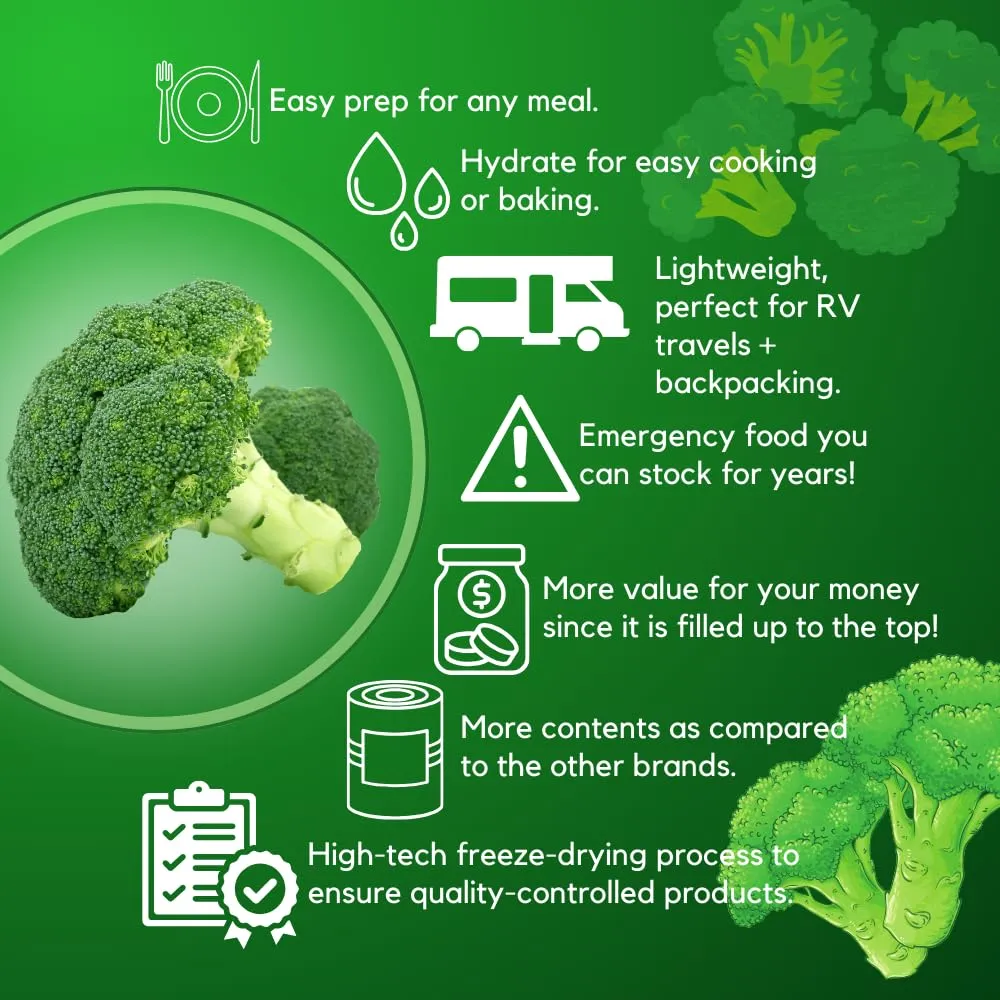 Ready Harvest Freeze-Dried Broccoli Florets - 30 Year Shelf Life - Six #10 Cans