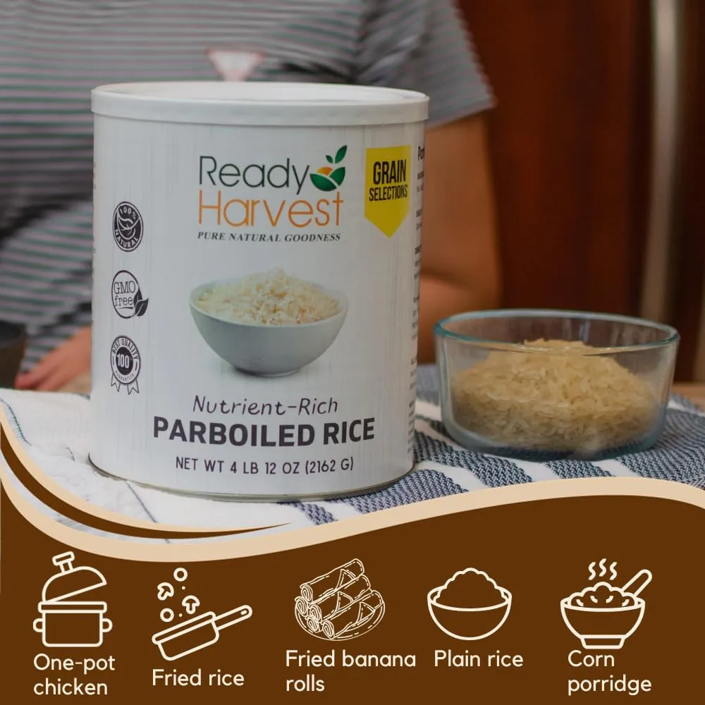 Ready Harvest Parboiled White Rice - 30 Year Shelf Life - Six #10 Cans