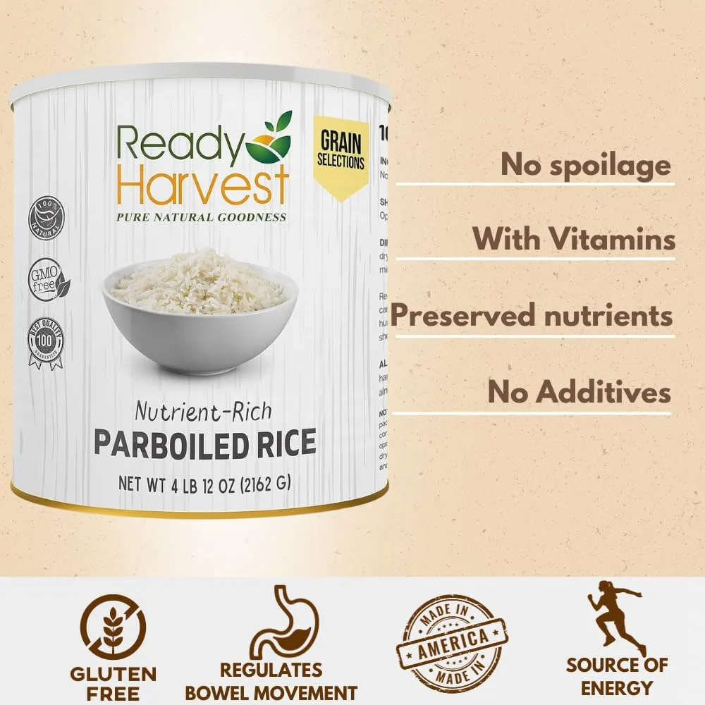 Ready Harvest Parboiled White Rice - 30 Year Shelf Life - Six #10 Cans