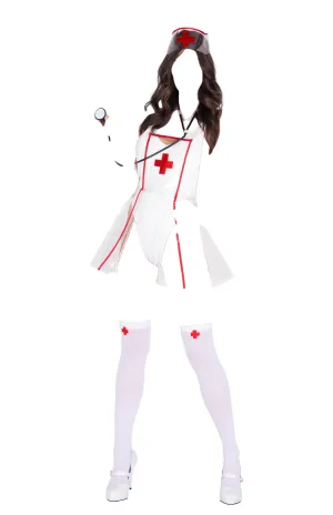 Roma Costume 4 PC Naughty Nurse Wetlook Romper White/Red