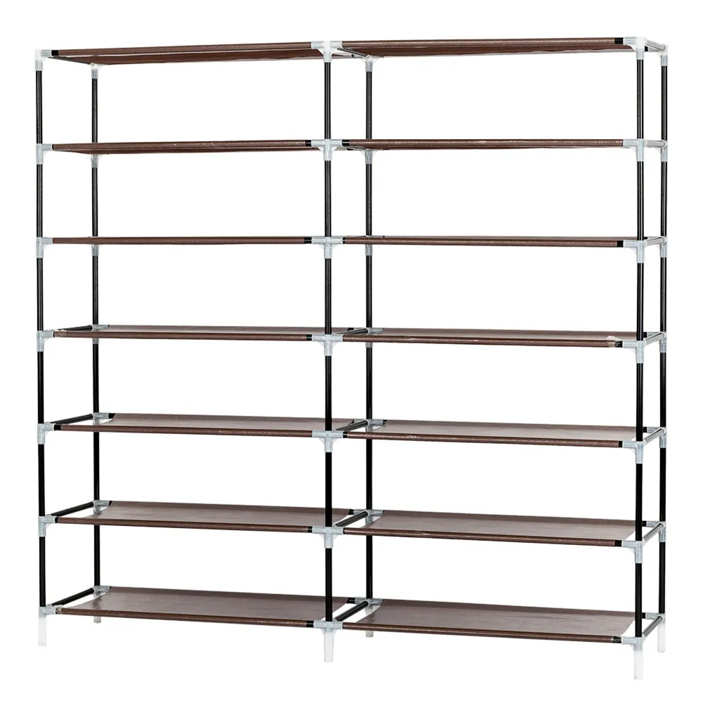 RONSHIN 7 Layers 14 Grids Shoe Rack Cabinet 110*28*115cm Storage Dark Brown