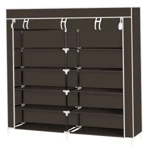 RONSHIN 7 Layers 14 Grids Shoe Rack Cabinet 110*28*115cm Storage Dark Brown