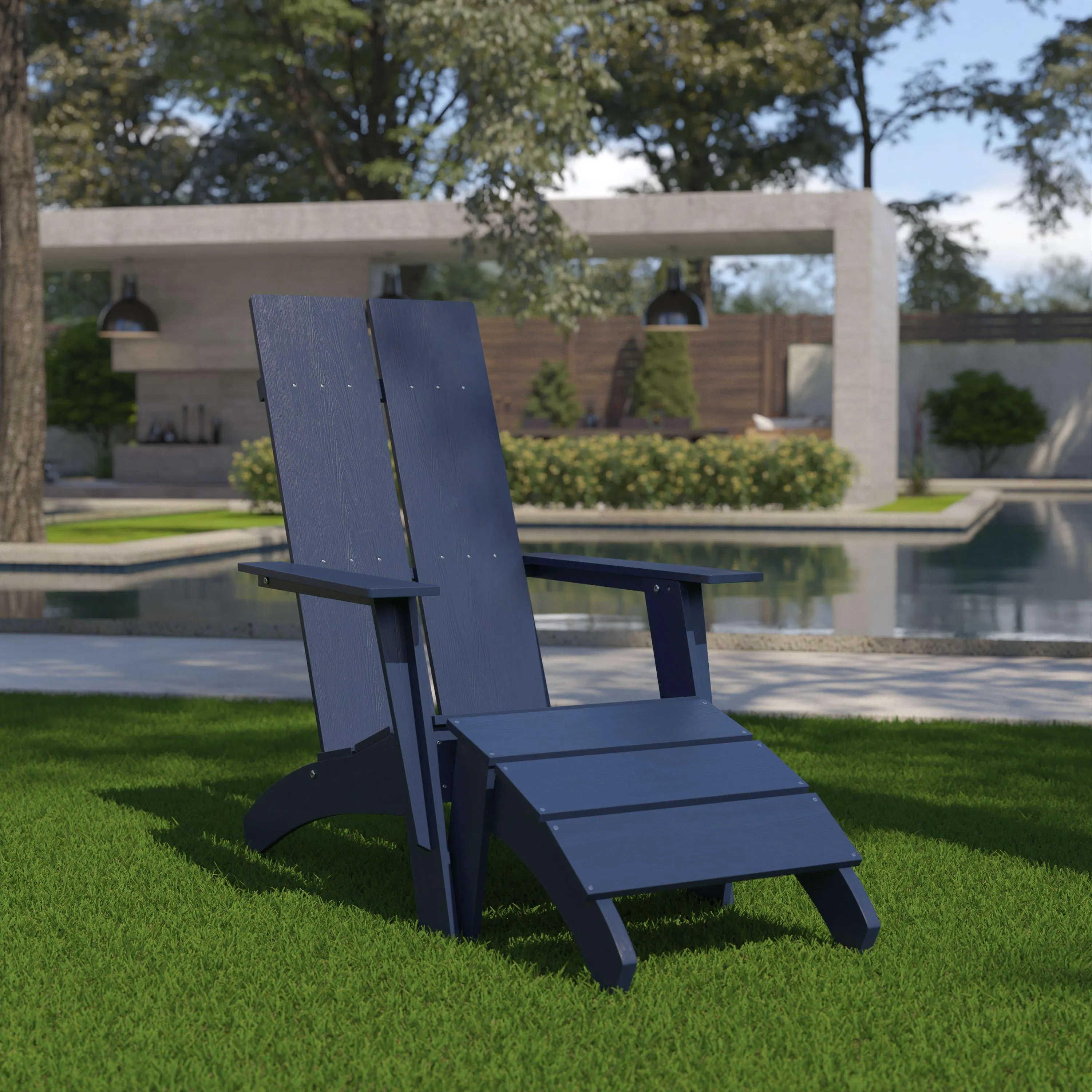 Sawyer Modern All-Weather Poly Resin Wood Adirondack Chair with Foot Rest