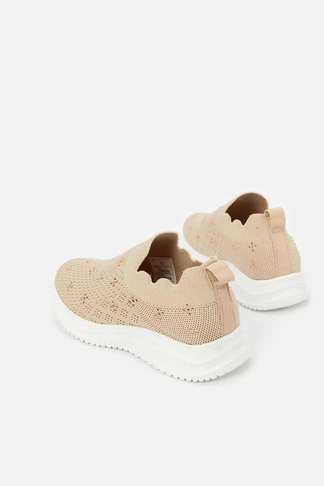 Senior Girls Beige Slip-On Trainer