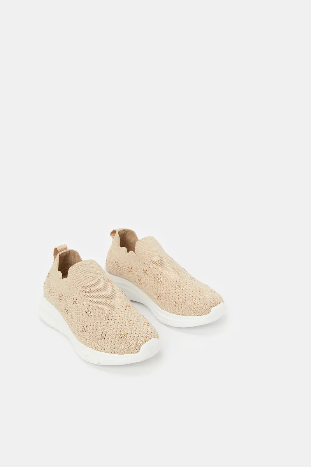 Senior Girls Beige Slip-On Trainer