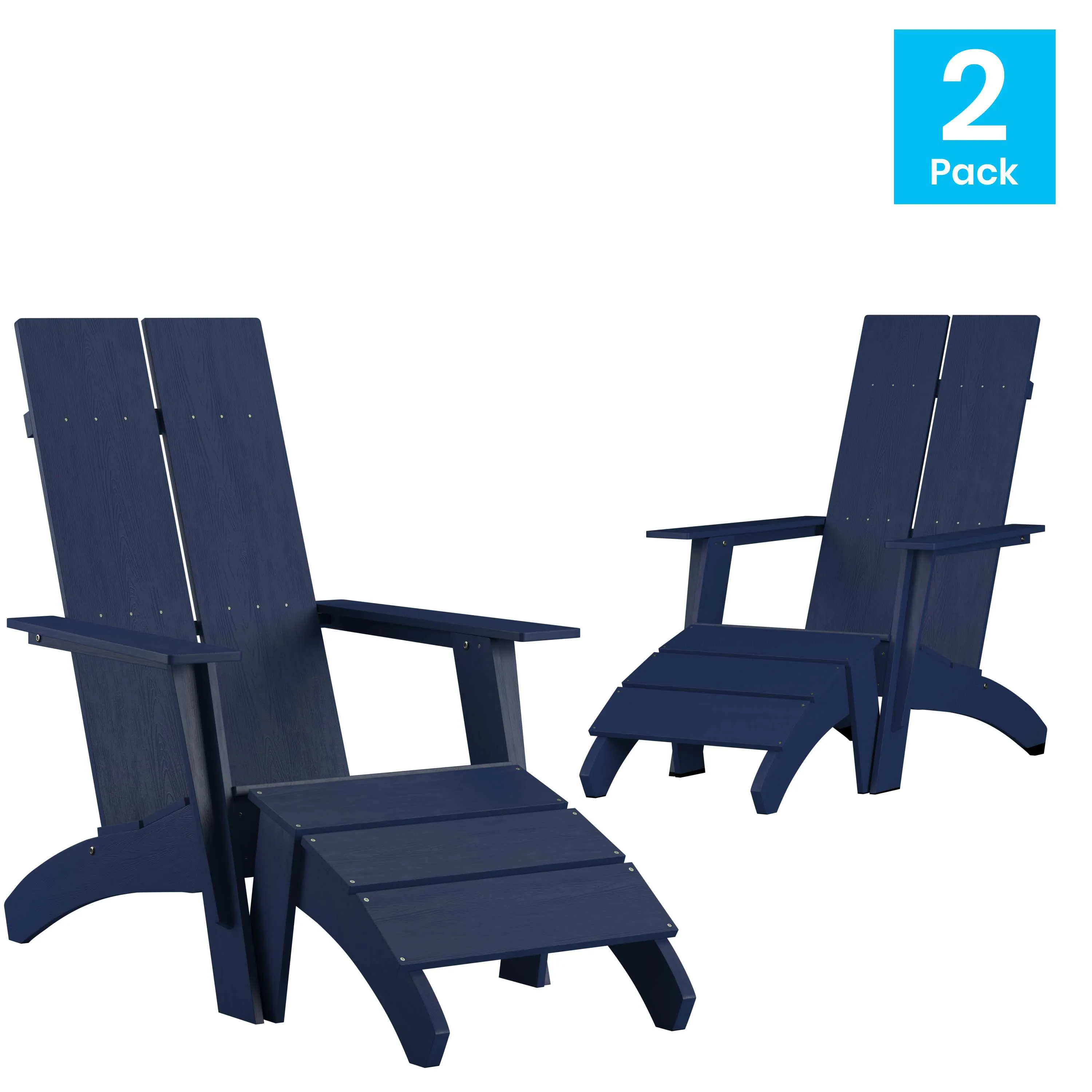 Set of 2 Sawyer Modern All-Weather Poly Resin Wood Adirondack Chairs with Foot Rests