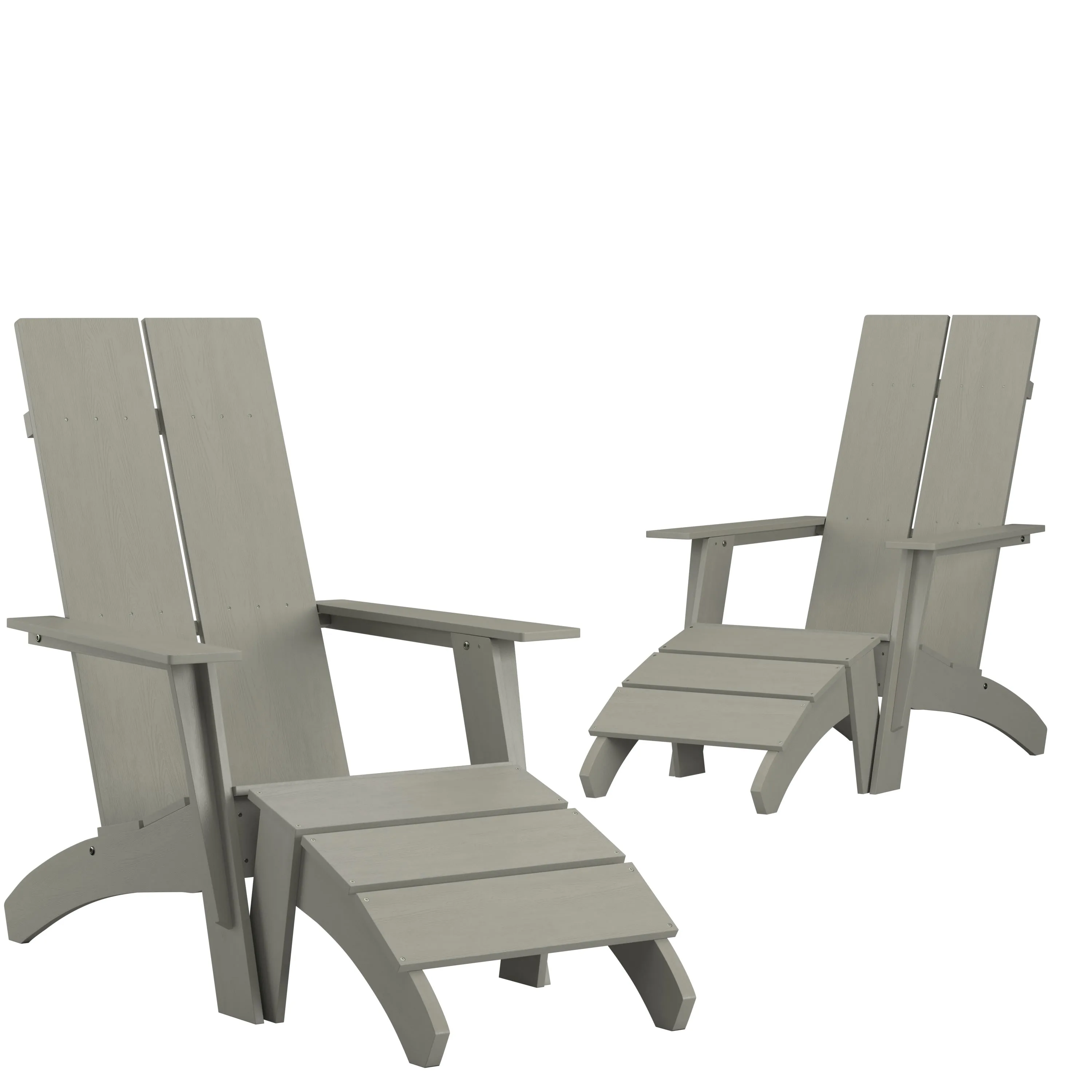 Set of 2 Sawyer Modern All-Weather Poly Resin Wood Adirondack Chairs with Foot Rests