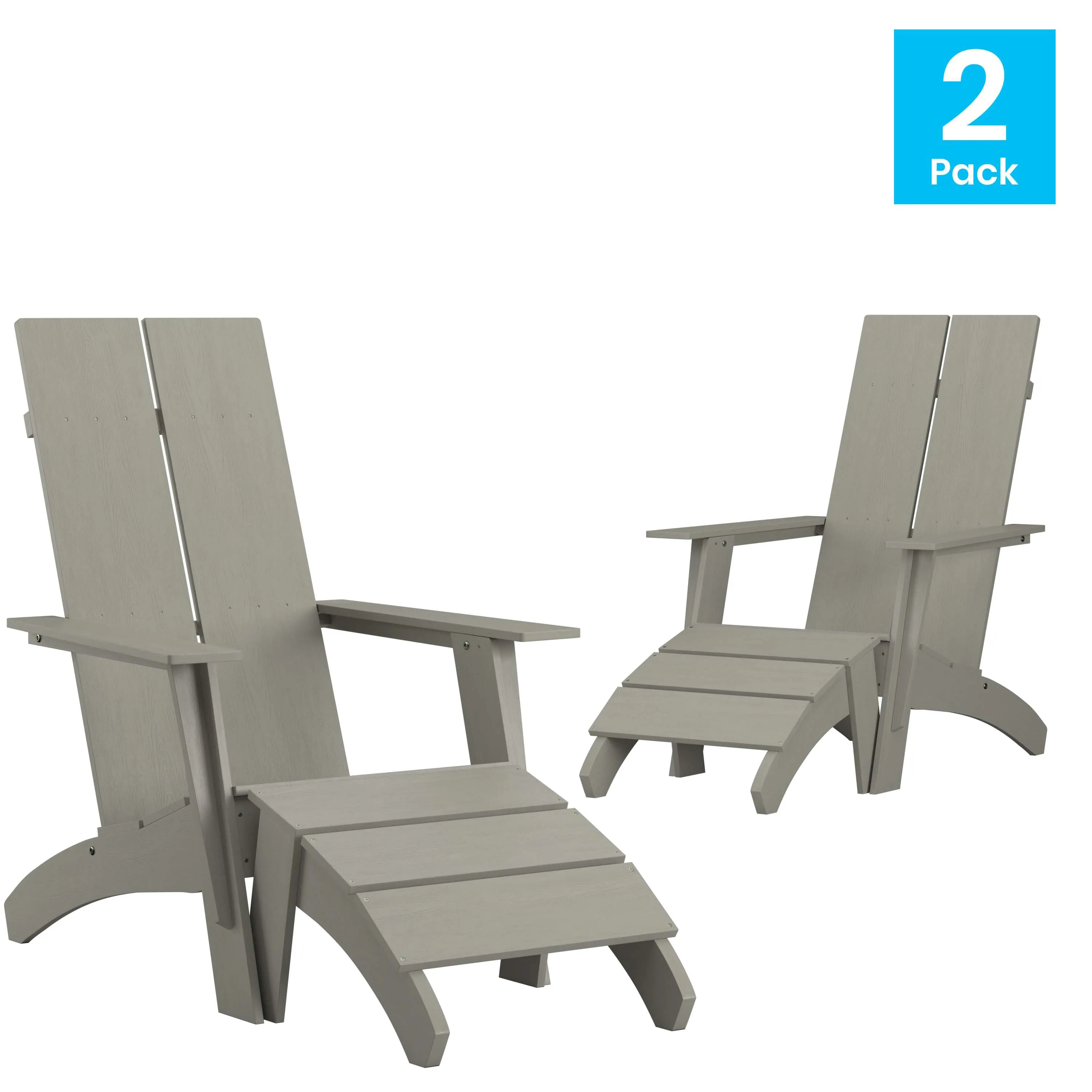 Set of 2 Sawyer Modern All-Weather Poly Resin Wood Adirondack Chairs with Foot Rests