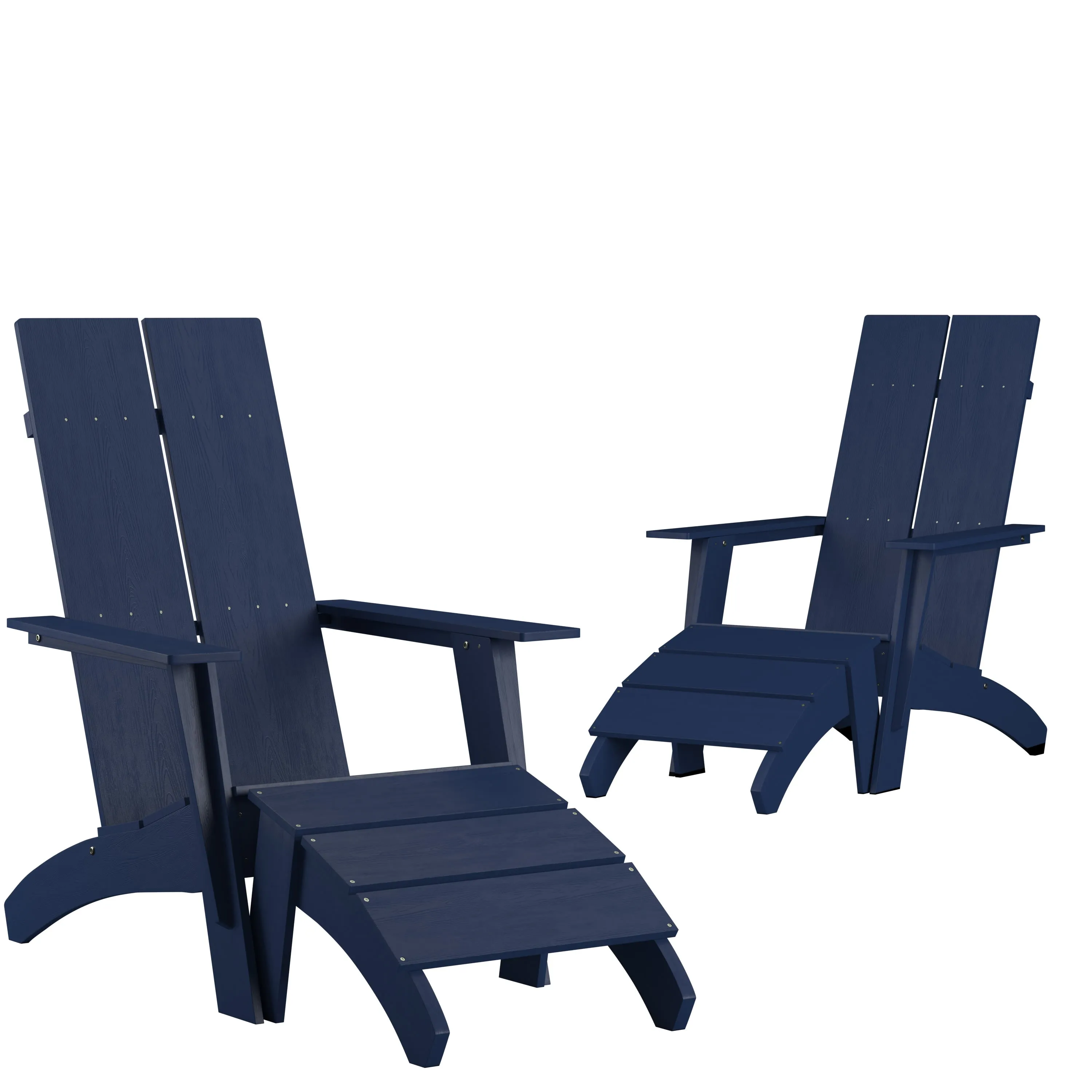 Set of 2 Sawyer Modern All-Weather Poly Resin Wood Adirondack Chairs with Foot Rests