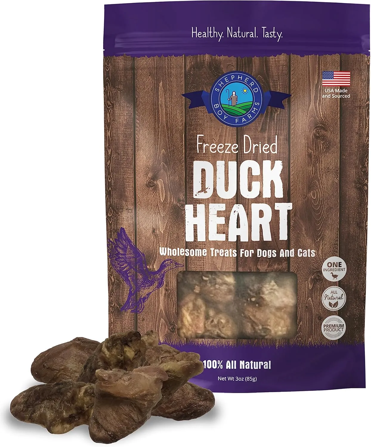 Shepard Boy Farms, Freeze Dried Dog and Cat Treats, Duck Heart, All Natural Freeze-Dried Dog Treat & Dog Snack, Made in USA, High in Protein, Essential Nutrition of Raw Dog Food, Single Ingredient 3oz