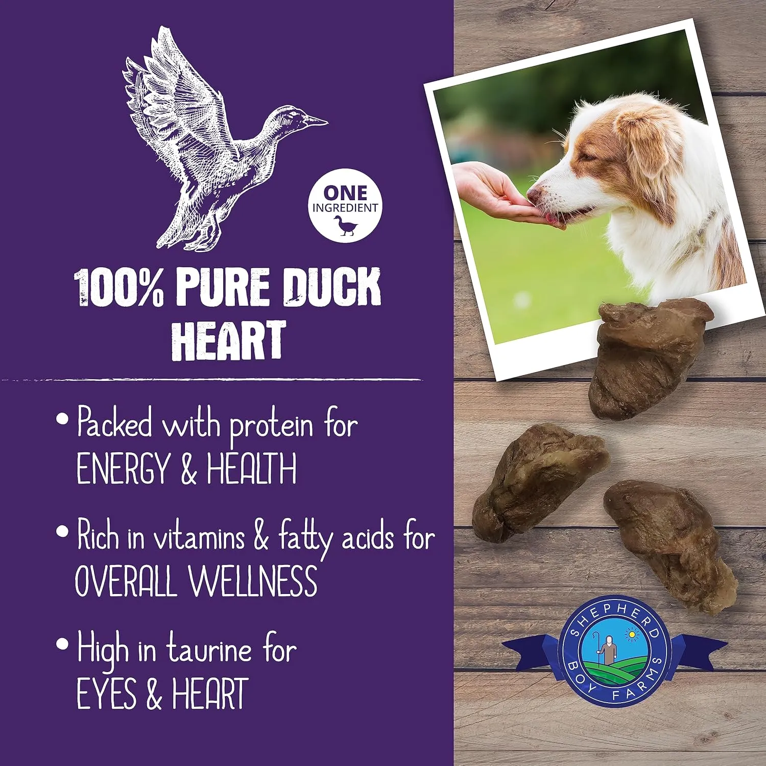 Shepard Boy Farms, Freeze Dried Dog and Cat Treats, Duck Heart, All Natural Freeze-Dried Dog Treat & Dog Snack, Made in USA, High in Protein, Essential Nutrition of Raw Dog Food, Single Ingredient 3oz