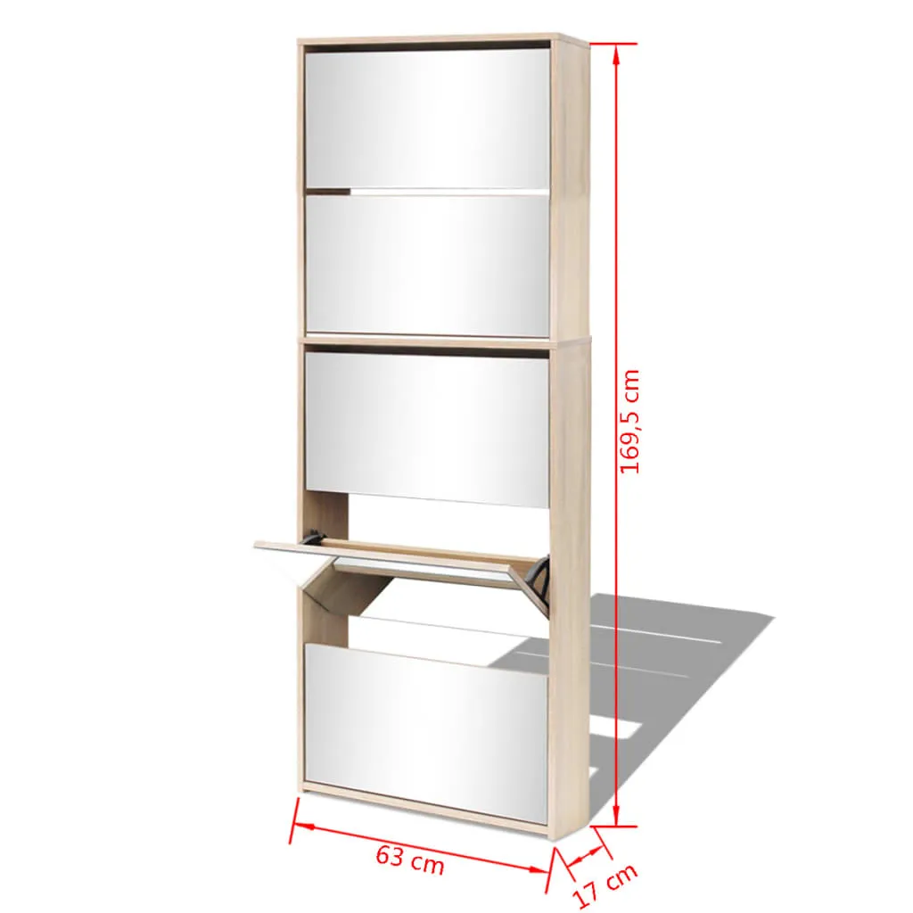 Shoe Cabinet 5-Layer Mirror Oak 63x17x169.5 cm